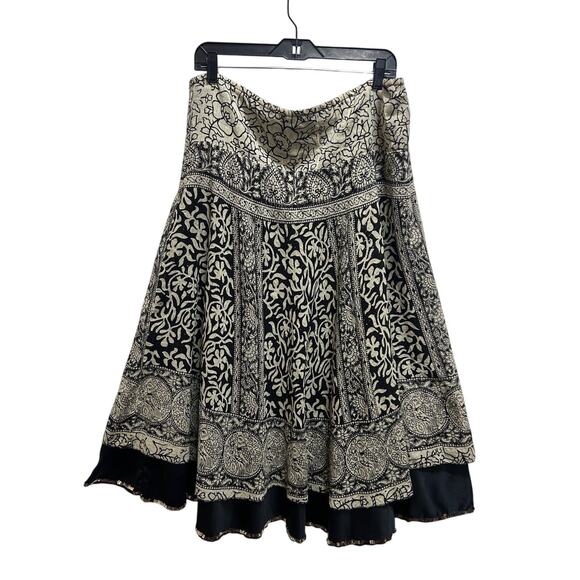 Soft Surroundings Maxi Skirt PL Metallic Gold Floral Bird Sequin Trim Lined Boho - Picture 3 of 9